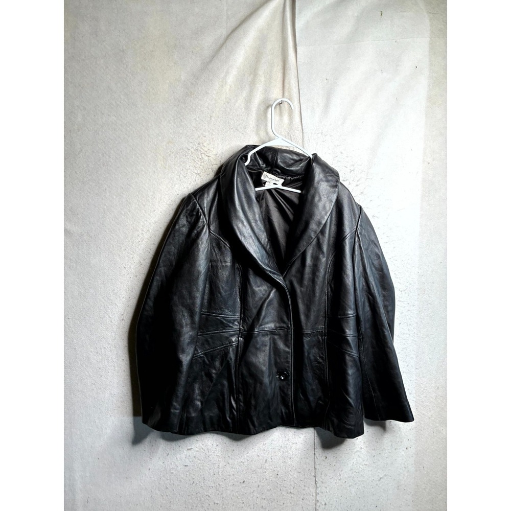 VTG Preston & York Womens XL Black Genuine Lamb Skin Leather Button Front Jacket